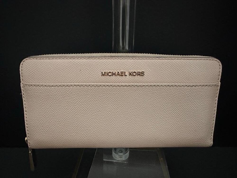 Michael Kors Saffiano Leather Zip Around Continental Wallet Taupe Gold